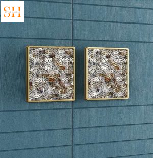 Tay nắm cửa khảm trai hình vuông họa tiết BS2021