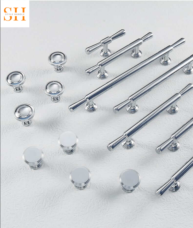 Tay nắm tủ đồng hiện đại màu bạc sáng FH.HXTY3 10 Tay nắm tủ bằng đồng màu bạc sáng SHHXTY3 10