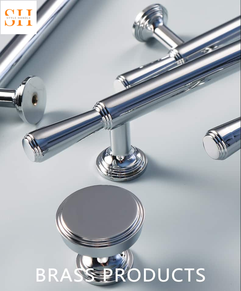 Tay nắm tủ đồng hiện đại màu bạc sáng FH.HXTY3 3 Tay nắm tủ bằng đồng màu bạc sáng SHHXTY3 3