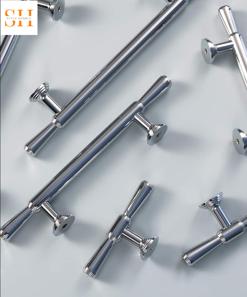 Tay nắm tủ đồng hiện đại màu bạc sáng FH.HXTY3 4 Tay nắm tủ bằng đồng màu bạc sáng SHHXTY3 4