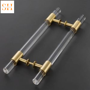 Tay nắm cửa trong suốt phối chân đế bằng đồng thau GY2595