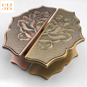 Tay nắm cửa kính đồng thau hoa sen chạm khắc PS6135