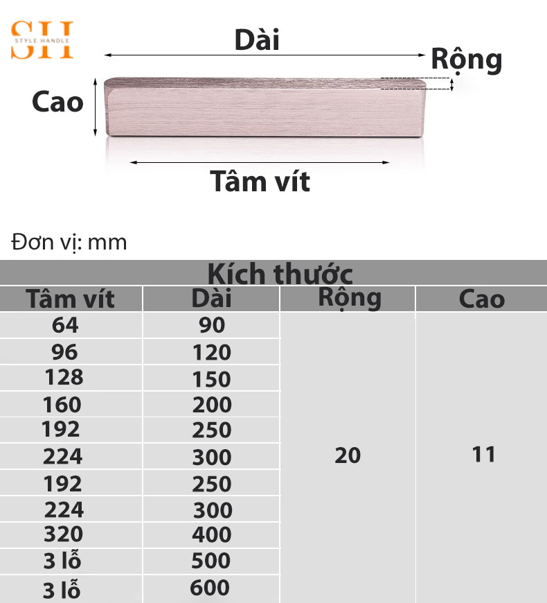 Tay nắm tủ hợp kim nhôm nguyên khối hiện đại L538 16