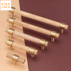 Tay nắm tủ bằng gỗ chân đế đồng thau nguyên chất T2940