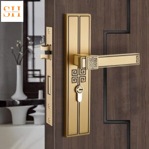 Khóa cửa tay gạt cổ điển Á Đông bằng đồng TRG518