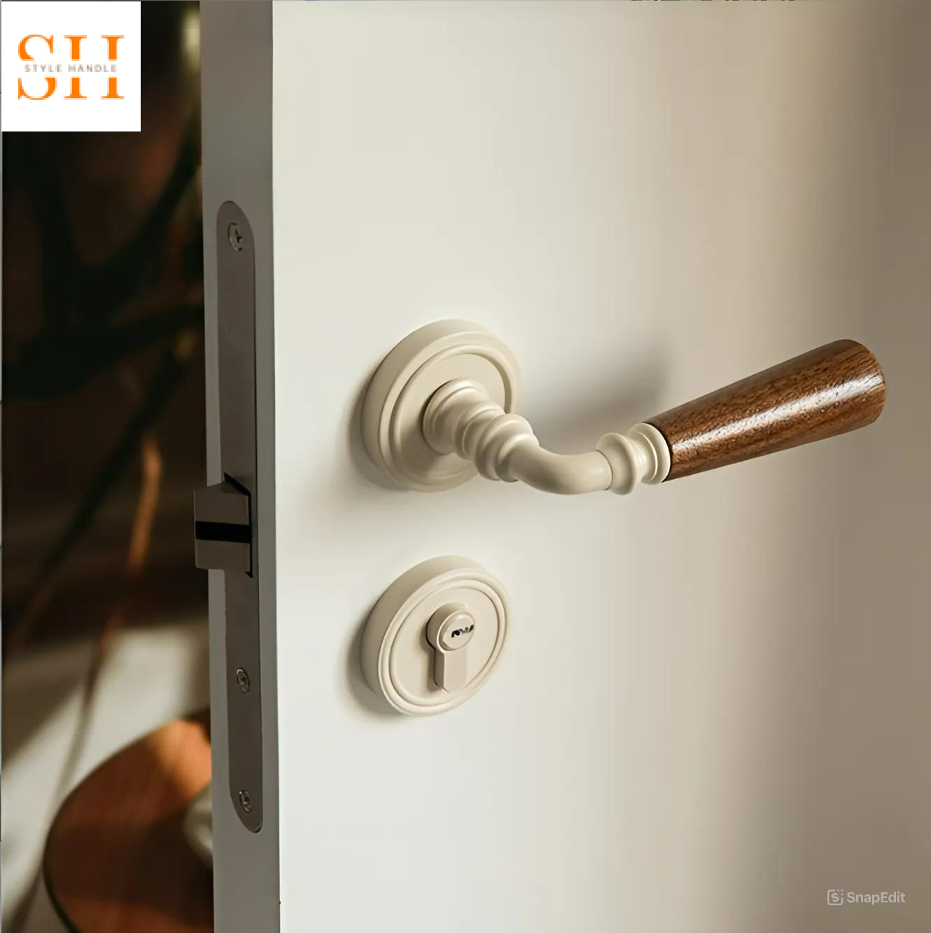 Khóa cửa phòng gia đình tay gỗ kiểu Pháp F12-B67
