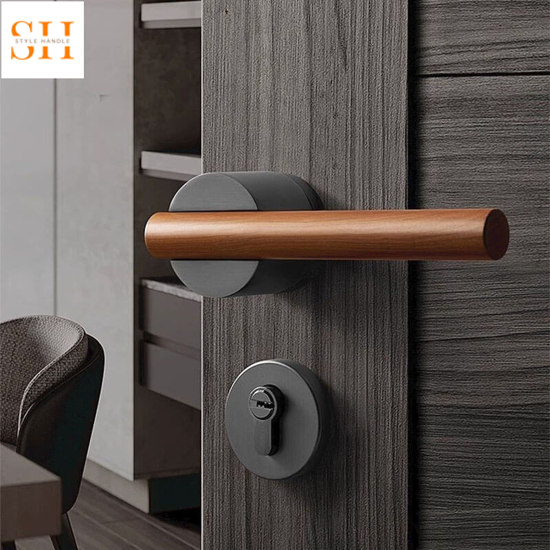 Khóa cửa hợp kim kẽm phối tay gỗ hiện đại BL1201