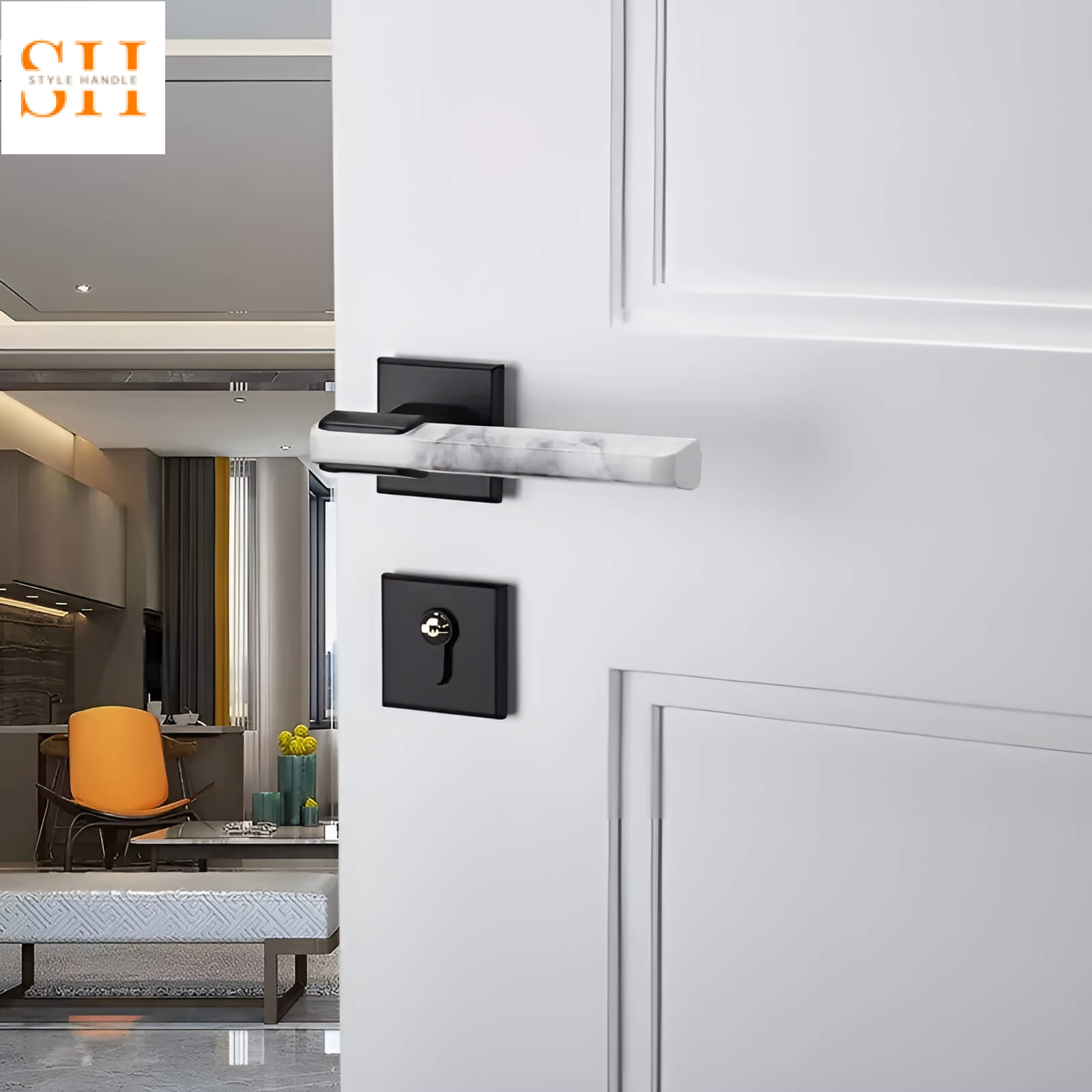 Khóa cửa phân thể tay gạt hợp kim nhôm hiện đại YM1234 4 Khóa cửa tay gạt vuông hợp kim nhôm giá rẻ YM1234- 8