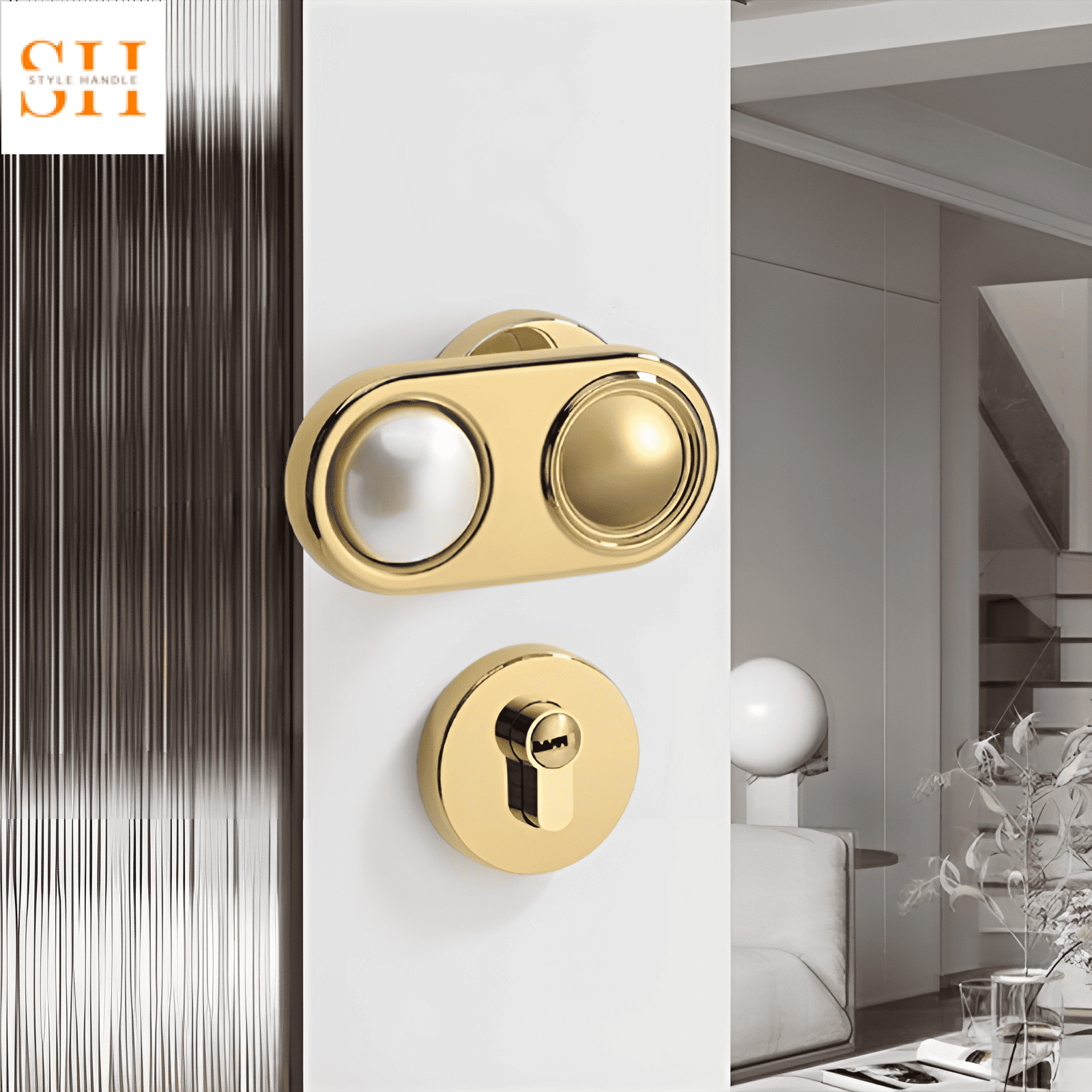 Khóa cửa phòng ngủ kiểu dáng sáng tạo JI6860 3 Khóa cửa tay nắm hình viên ngọc sáng tạo SH6860 4