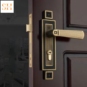Khóa cửa tay gạt bằng đồng vân sọc cổ điển HT030