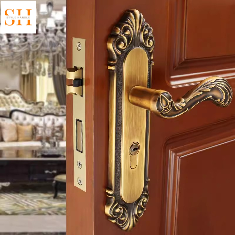 Khóa cửa tay gạt châu Âu cổ điển hợp kim kẽm FDR6665 1 Khóa cửa phòng họa tiết nghệ thuật cổ điển SH6665 1