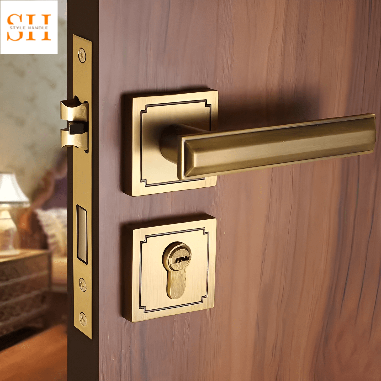 Khóa cửa tay gạt hình vuông bằng đồng FD6763