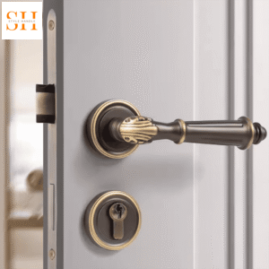 Khóa cửa tay gạt bằng đồng hoa văn cổ điển MK52312