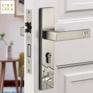 Khóa cửa tay gạt hợp kim chạm khắc hoa sen Z0941