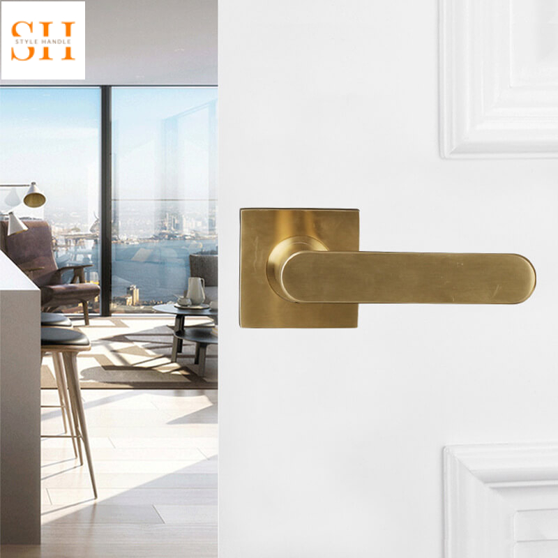 Khóa cửa tay gạt vuông inox màu vàng sang trọng NH6142