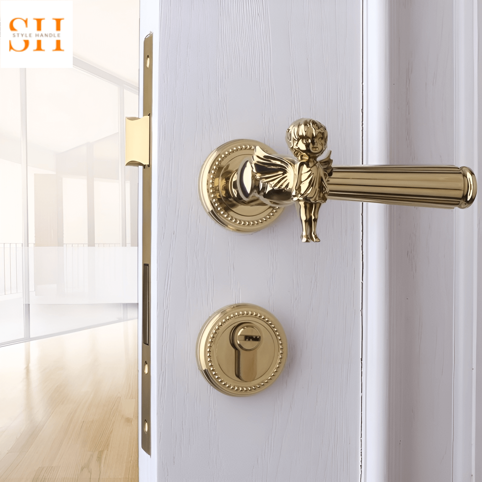Khóa cửa tay gạt thiên thần nghệ thuật bằng đồng JI7277