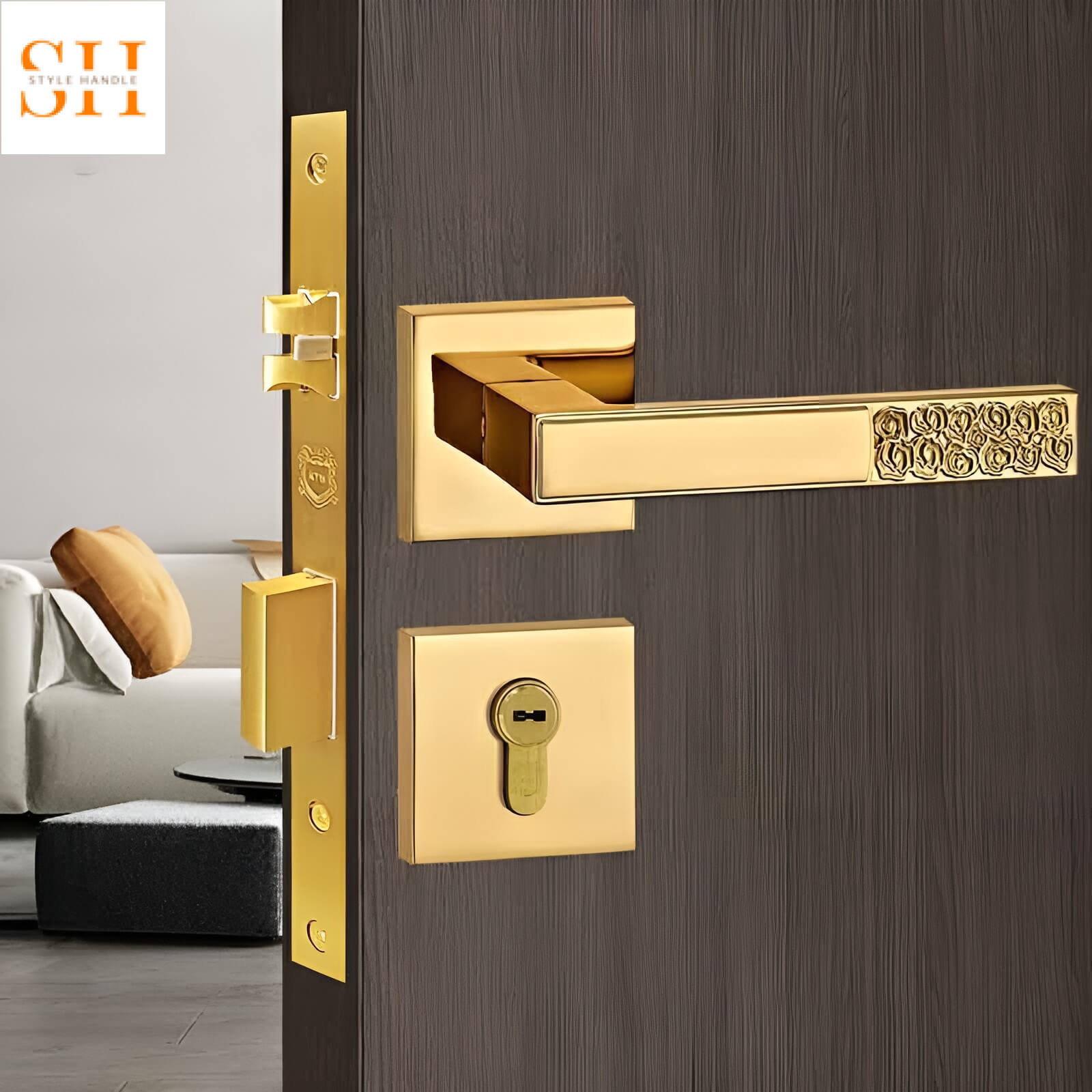 Khóa cửa tay gạt thông phòng bằng đồng thau KT6817