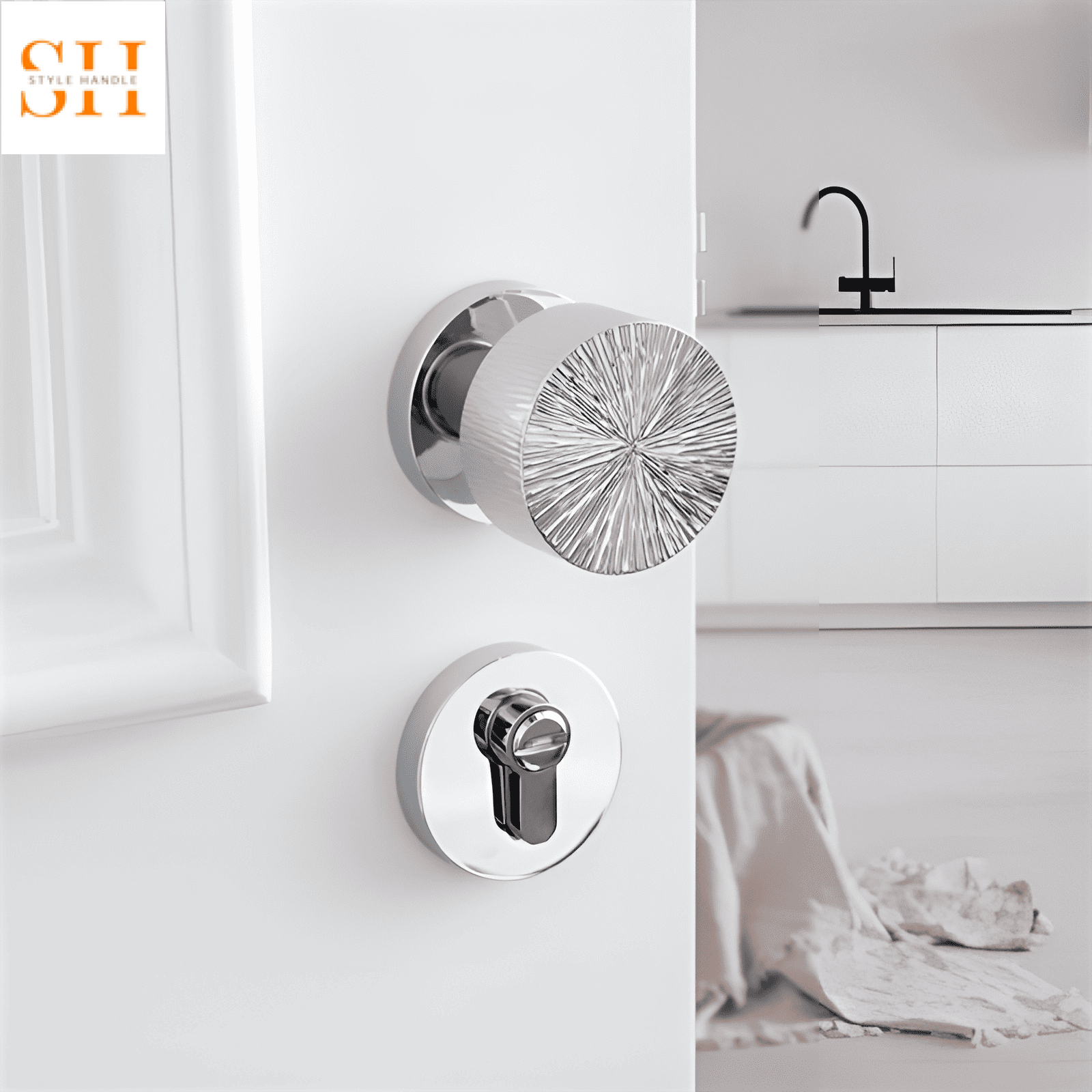 Khóa cửa tay nắm tròn nghệ thuật bằng đồng CW9496 7
