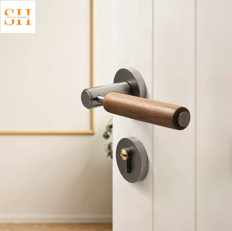 Khóa cửa hợp kim kẽm tay cầm bằng gỗ GF019