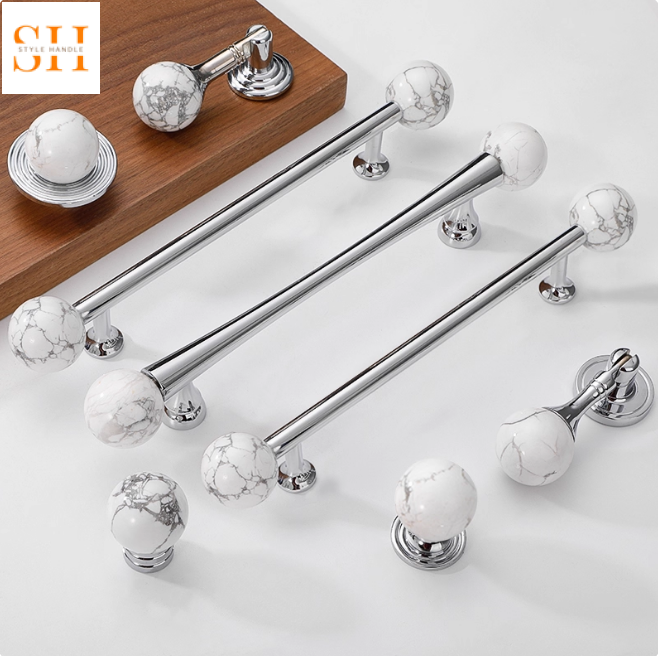 Tay nắm tủ đá Howlite chân đế đồng ES8127